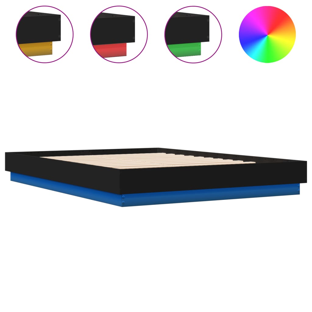 sengeramme med LED uden madras 150x200 cm sort