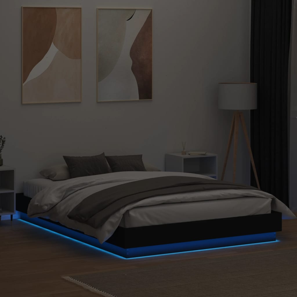 sengeramme med LED uden madras 150x200 cm sort