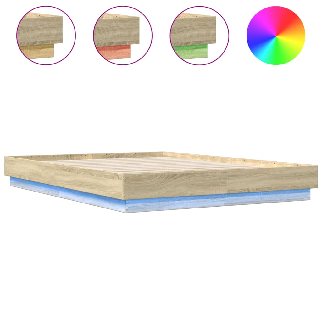 sengeramme med LED-lys 120x200 cm sonoma-eg