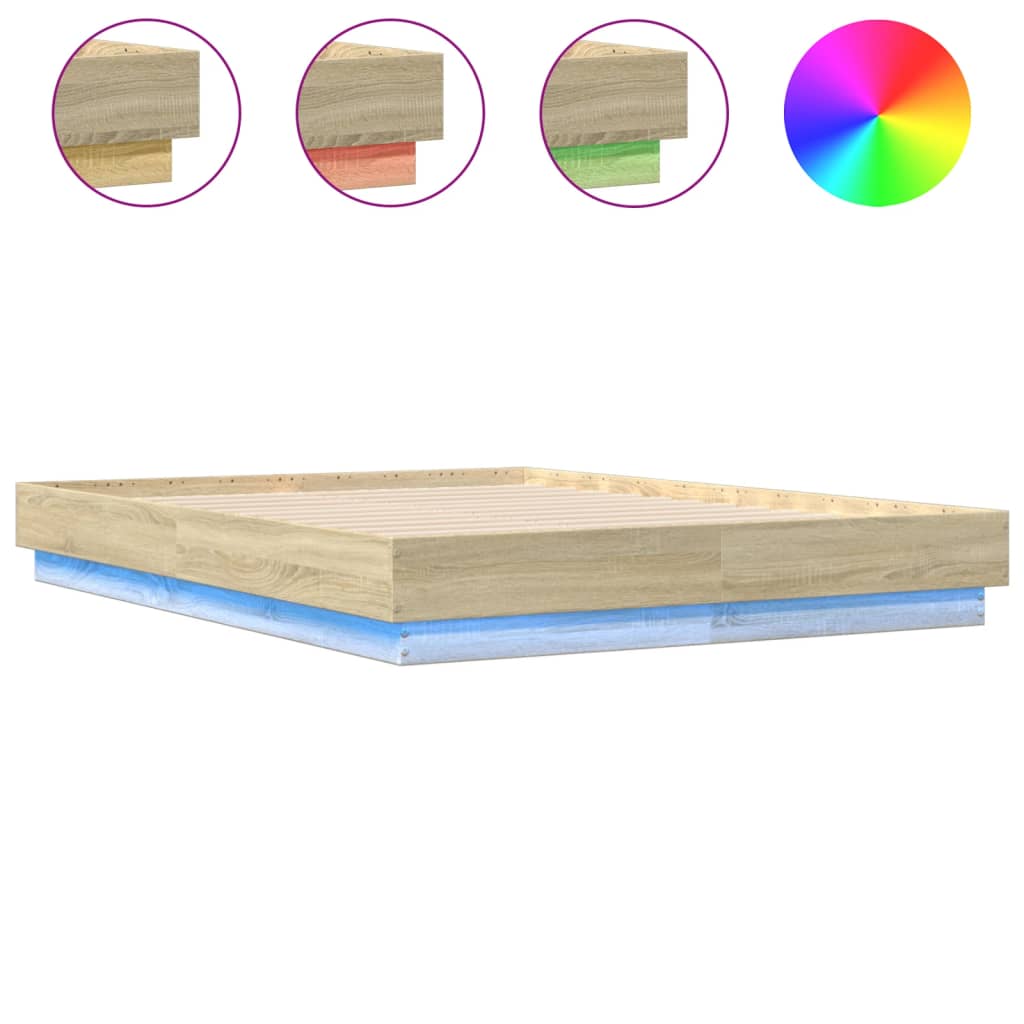 sengeramme med LED-lys 135x190 cm sonoma-eg