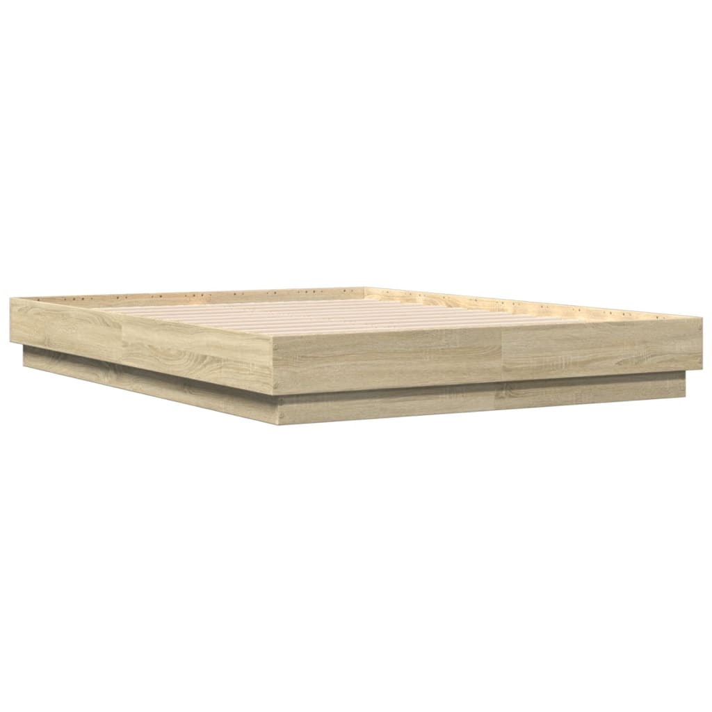 sengeramme med LED-lys 135x190 cm sonoma-eg