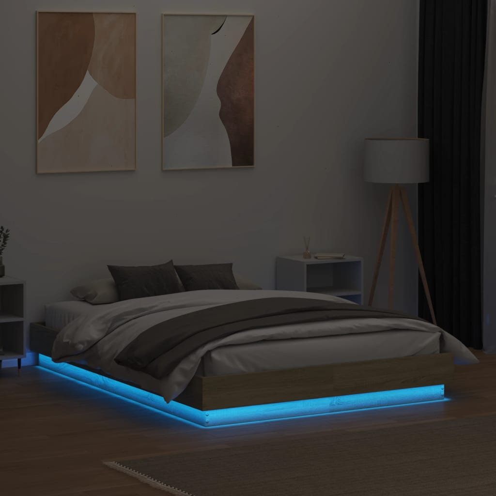 sengeramme med LED-lys 135x190 cm sonoma-eg