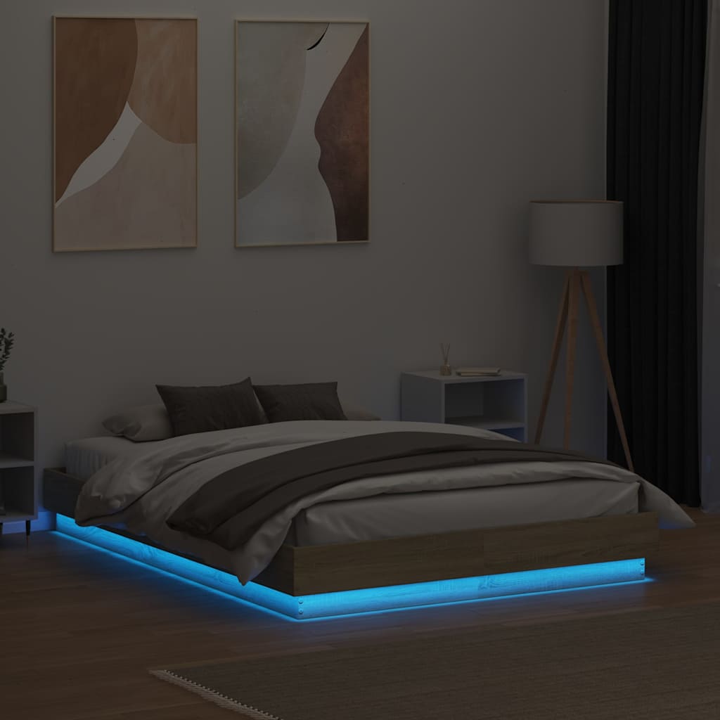 sengeramme med LED-lys 120x190 cm sonoma-eg
