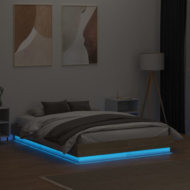 sengeramme med LED-lys 120x190 cm sonoma-eg