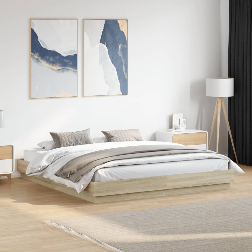 sengestel 200x200 cm konstrueret træ sonoma-eg