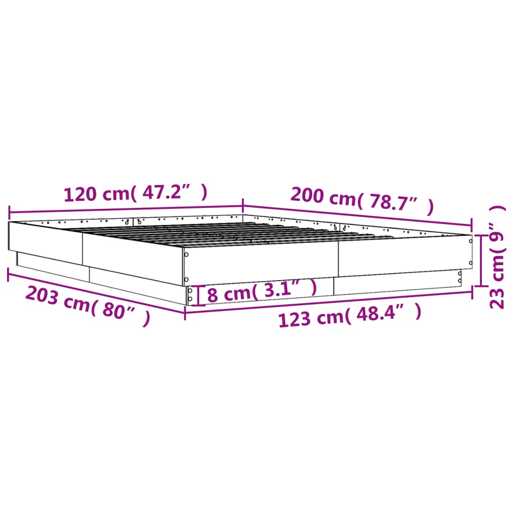 sengestel 120x200 cm konstrueret træ sonoma-eg