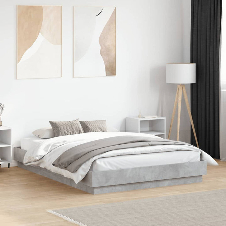 sengestel 135x190 cm konstrueret træ betongrå