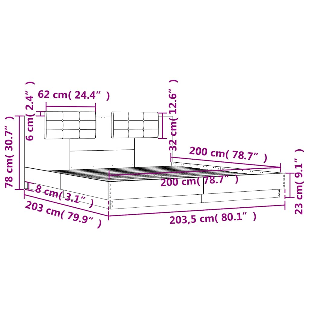 sengeramme med sengegavl 200x200 cm konstrueret træ hvid