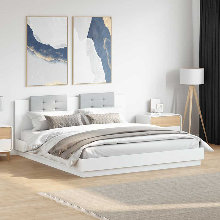 sengeramme med sengegavl 200x200 cm konstrueret træ hvid