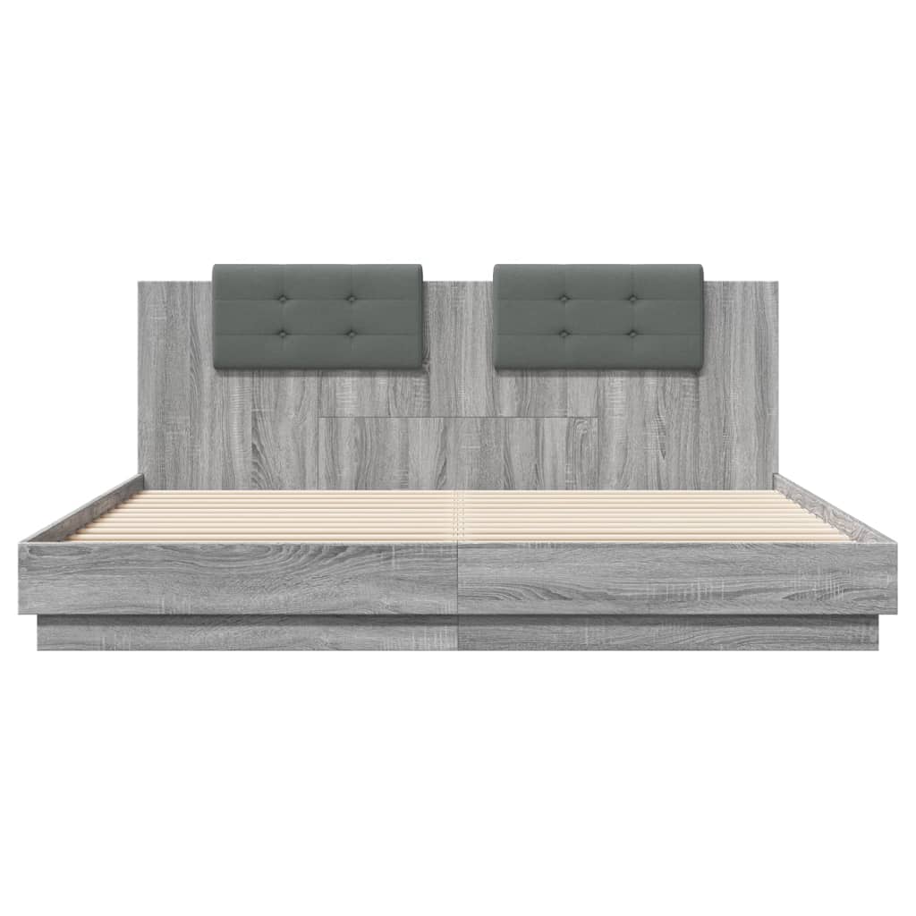 sengeramme med sengegavl 200x200 cm konstrueret træ grå sonoma