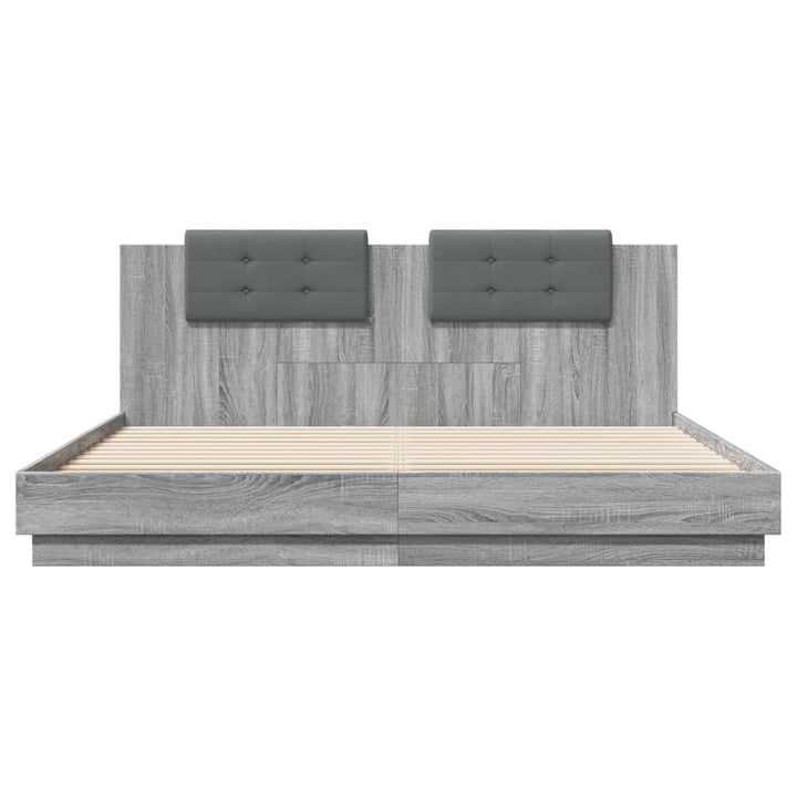 sengeramme med sengegavl 200x200 cm konstrueret træ grå sonoma