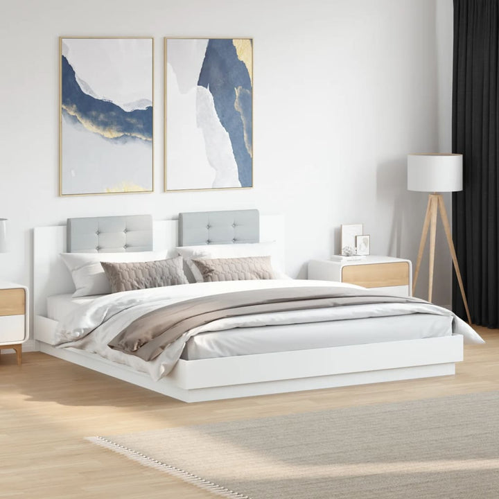 sengeramme med sengegavl 180x200 cm konstrueret træ hvid