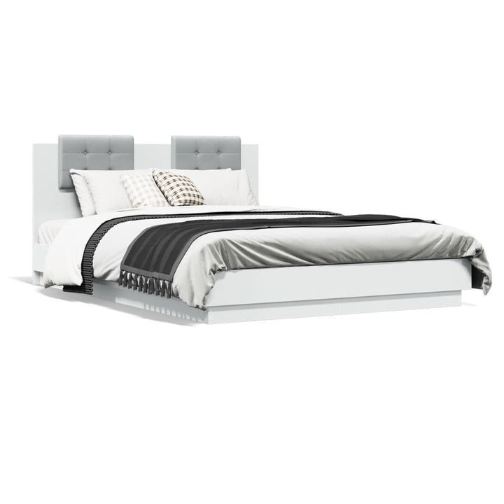 sengeramme med sengegavl 150x200 cm konstrueret træ hvid