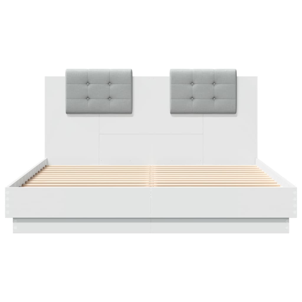 sengeramme med sengegavl 150x200 cm konstrueret træ hvid