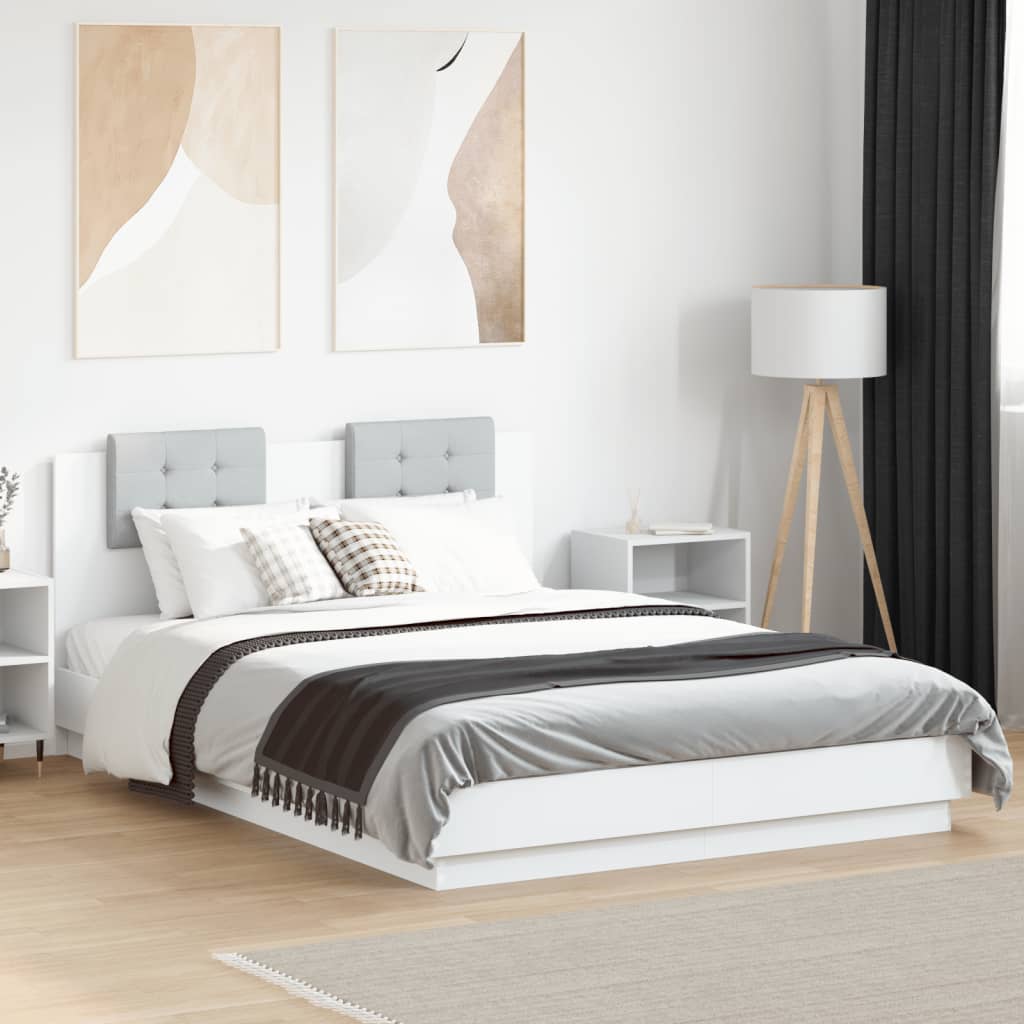 sengeramme med sengegavl 150x200 cm konstrueret træ hvid