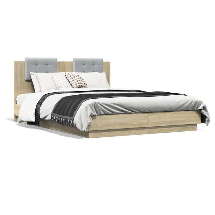 sengeramme med sengegavl 150x200 cm konstrueret træ sonoma-eg