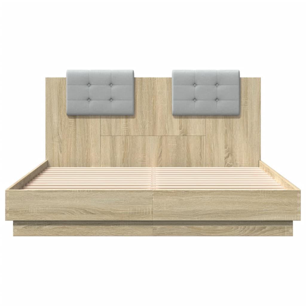 sengeramme med sengegavl 150x200 cm konstrueret træ sonoma-eg