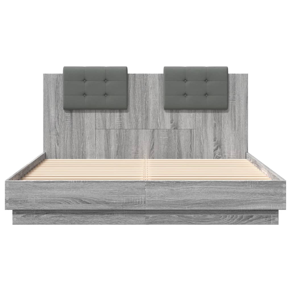 sengeramme med sengegavl 150x200 cm konstrueret træ grå sonoma