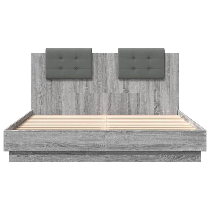 sengeramme med sengegavl 150x200 cm konstrueret træ grå sonoma