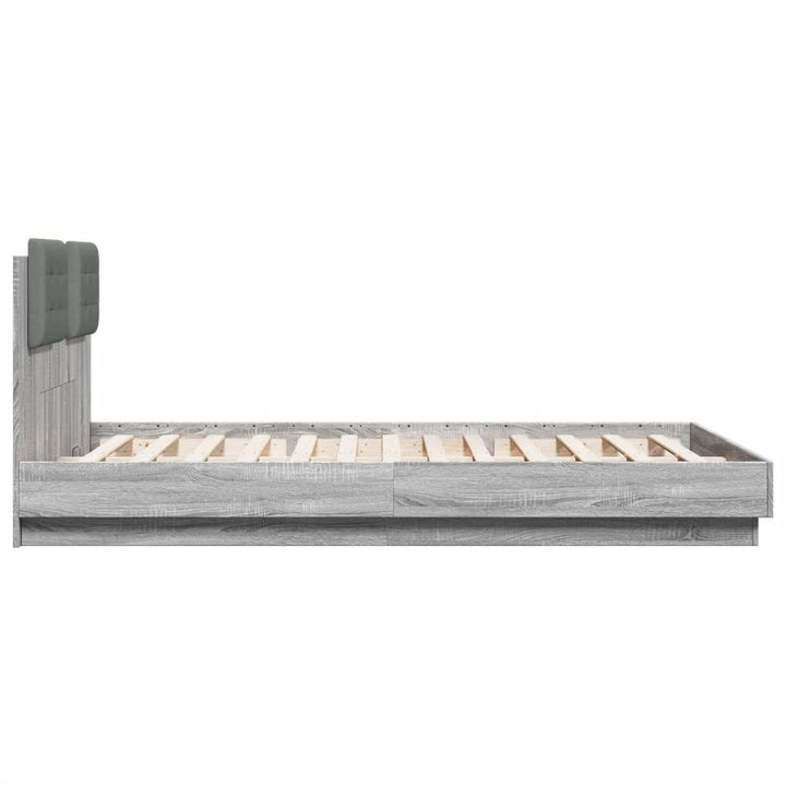 sengeramme med sengegavl 150x200 cm konstrueret træ grå sonoma