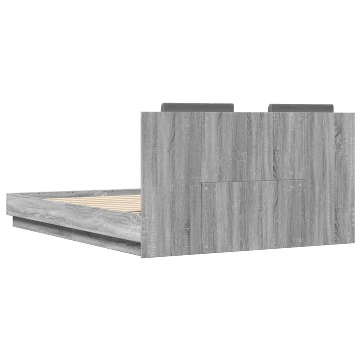 sengeramme med sengegavl 150x200 cm konstrueret træ grå sonoma