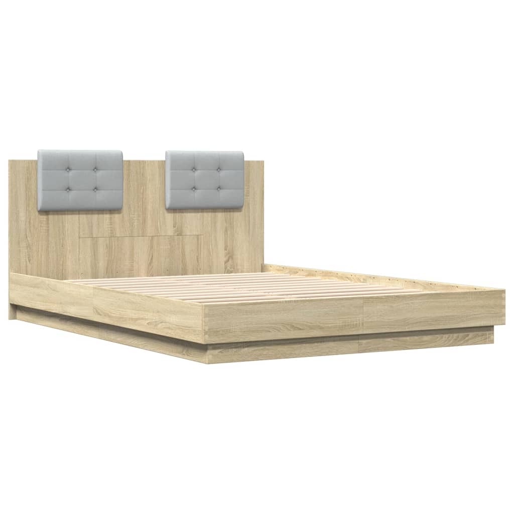 sengeramme med sengegavl 140x200 cm konstrueret træ sonoma-eg