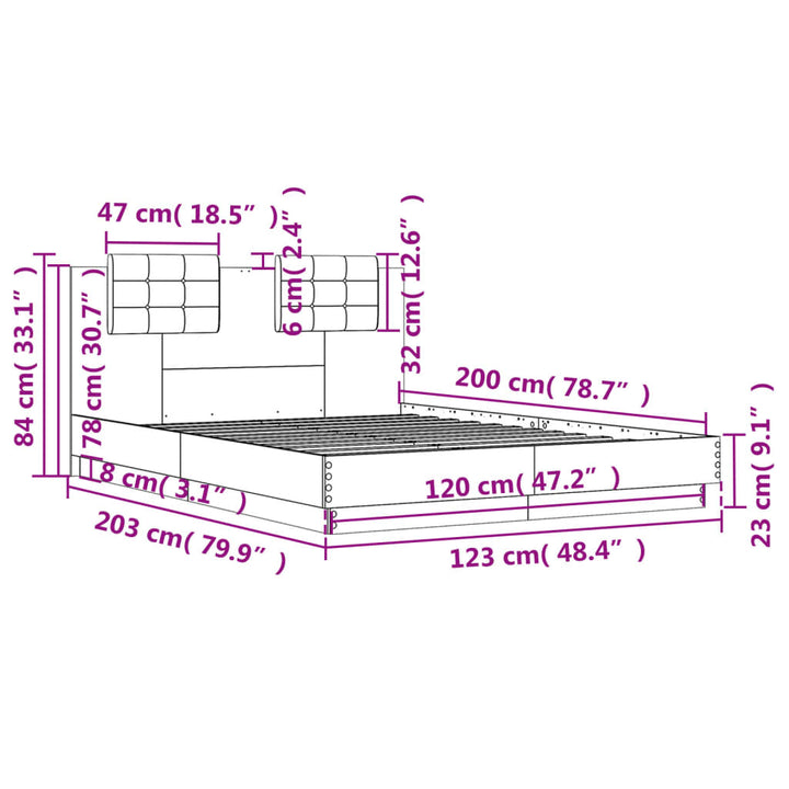 sengeramme med sengegavl 120x200 cm konstrueret træ sonoma-eg