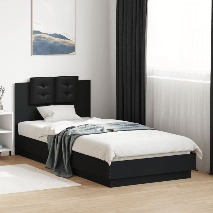 sengeramme med sengegavl 100x200 cm konstrueret træ sort