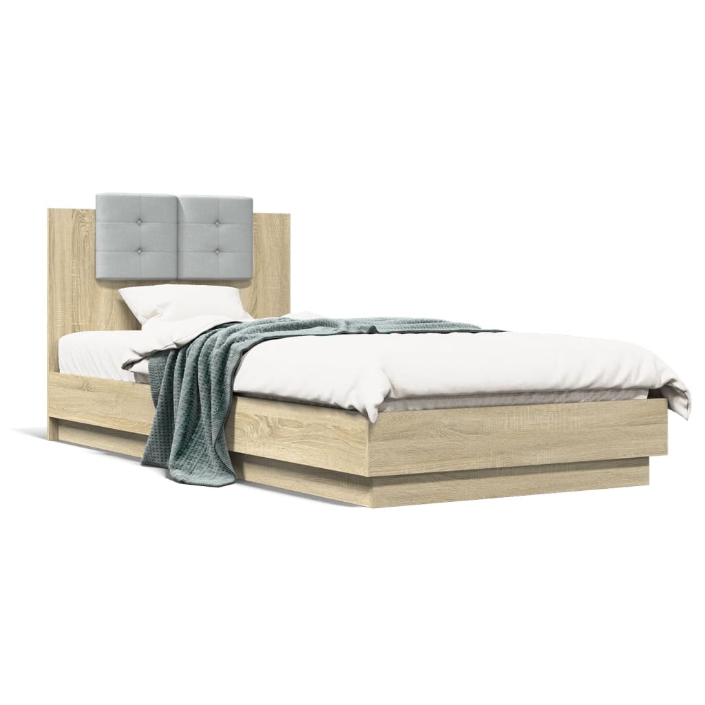 sengeramme med sengegavl 100x200 cm konstrueret træ sonoma-eg