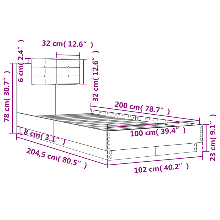 sengeramme med sengegavl 100x200 cm konstrueret træ sonoma-eg