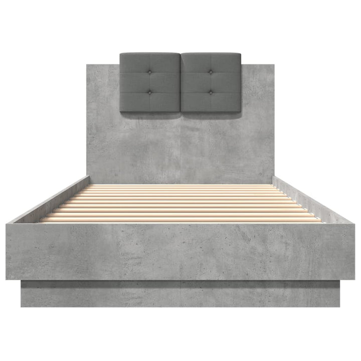 sengeramme med sengegavl 100x200 cm konstrueret træ betongrå