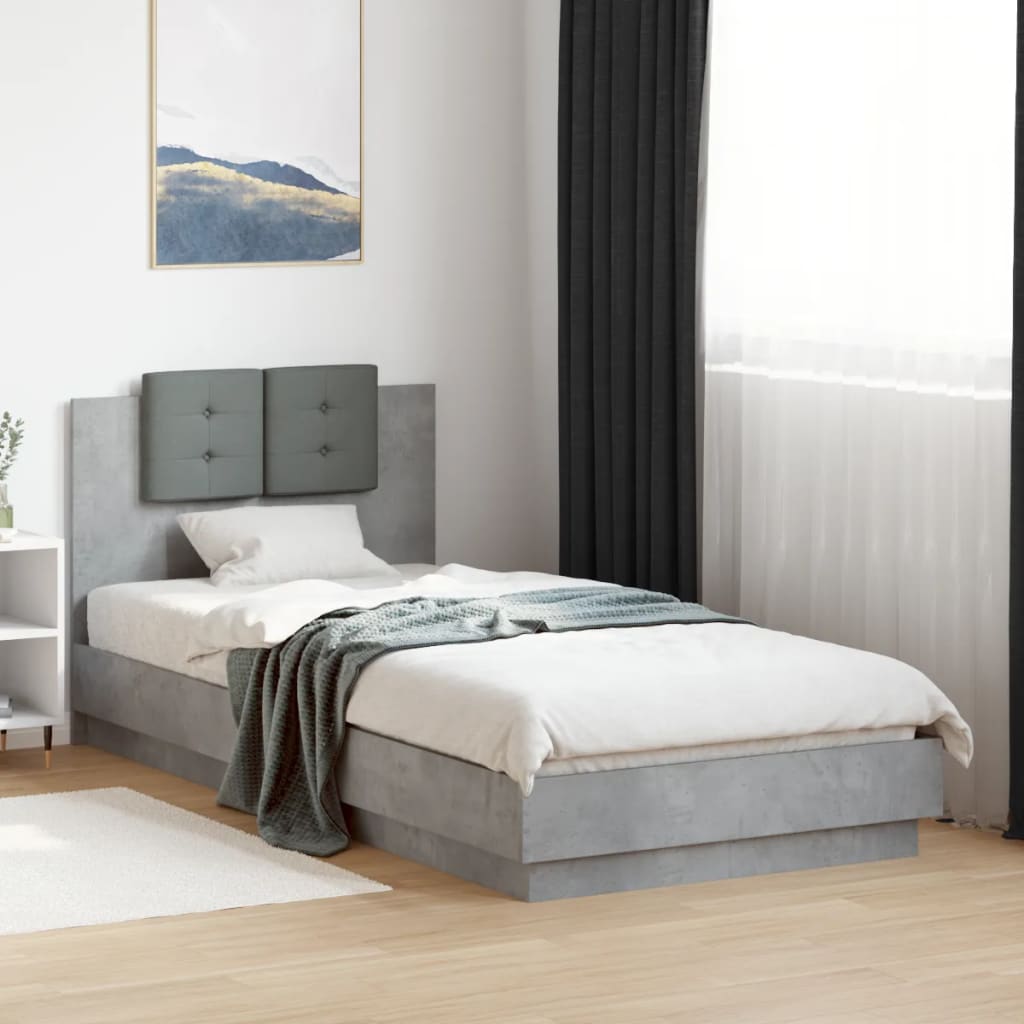 sengeramme med sengegavl 100x200 cm konstrueret træ betongrå