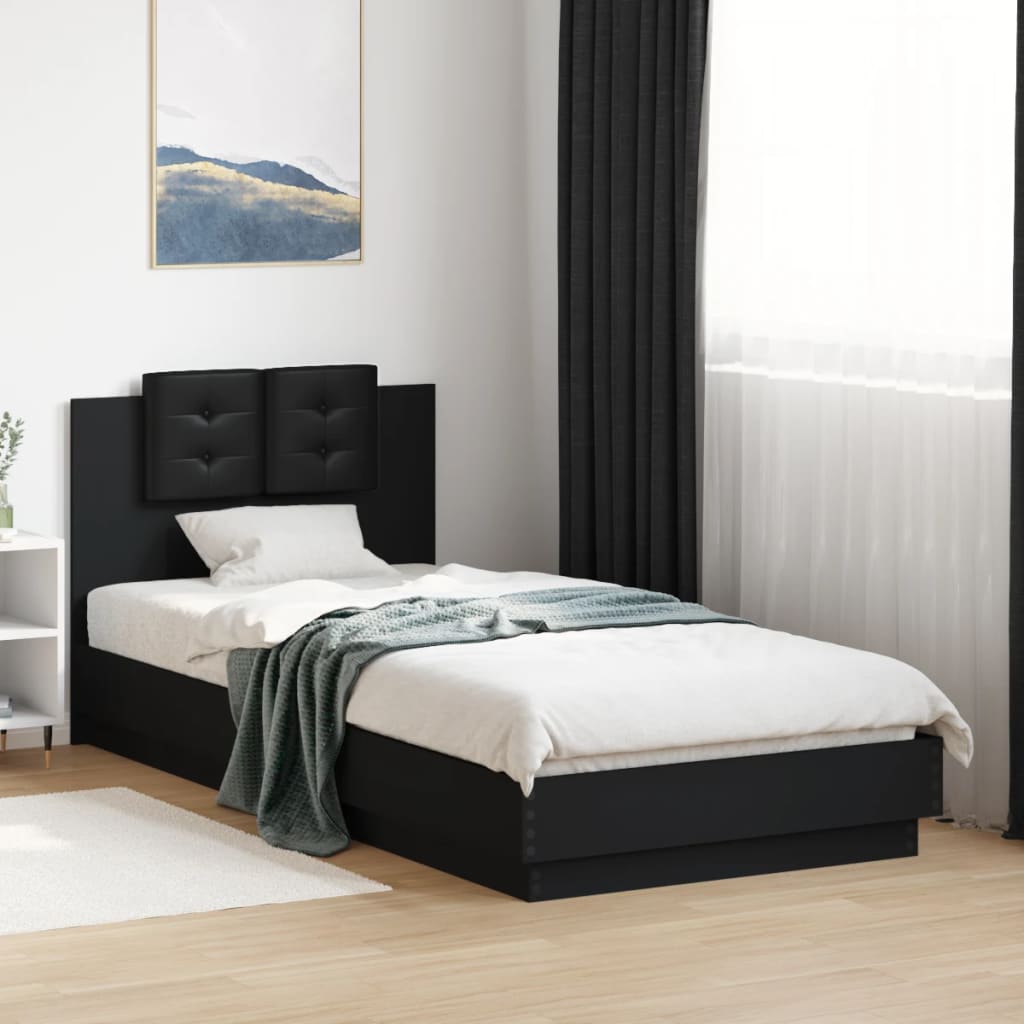 sengeramme med sengegavl 90x200 cm konstrueret træ sort