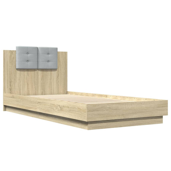 sengeramme med sengegavl 90x200 cm konstrueret træ sonoma-eg