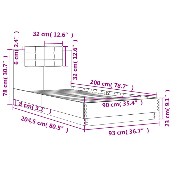 sengeramme med sengegavl 90x200 cm konstrueret træ sonoma-eg