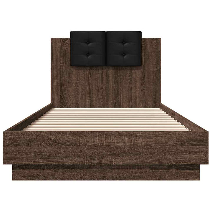 sengeramme med sengegavl 90x200 cm konstrueret træ brunt eg