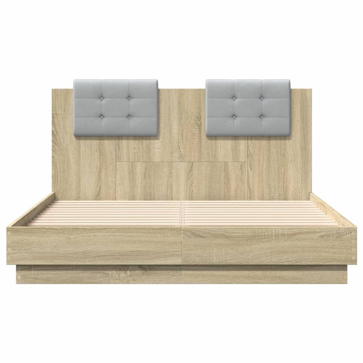 sengeramme med sengegavl 140x190 cm konstrueret træ sonoma-eg