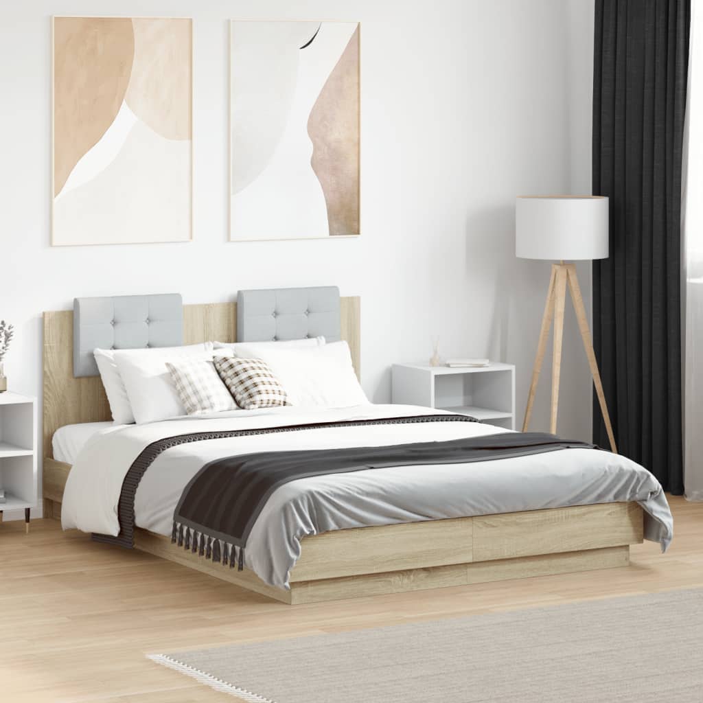 sengeramme med sengegavl 140x190 cm konstrueret træ sonoma-eg
