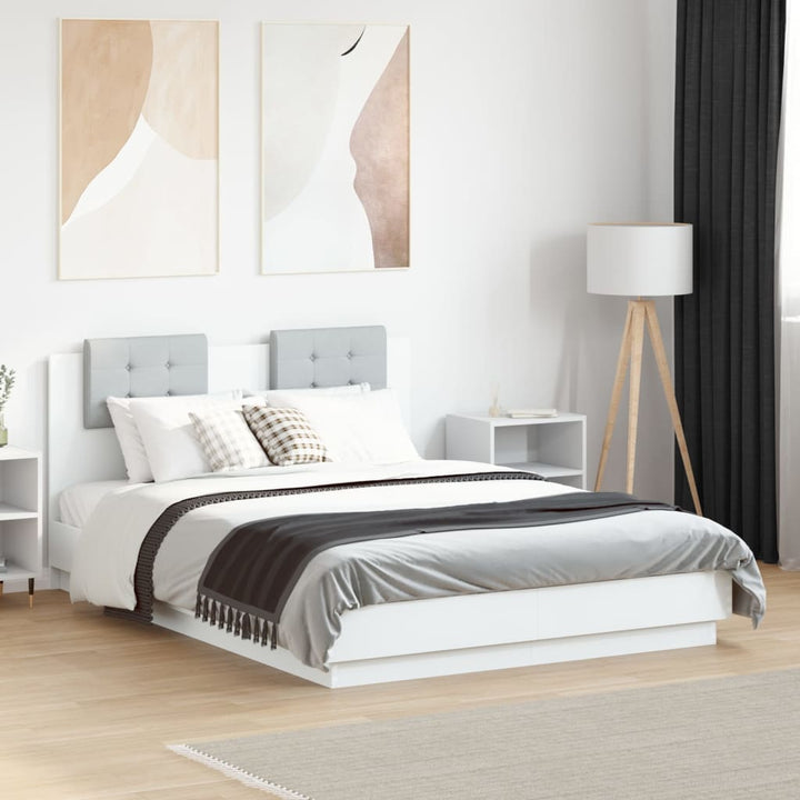 sengeramme med sengegavl 135x190 cm konstrueret træ hvid