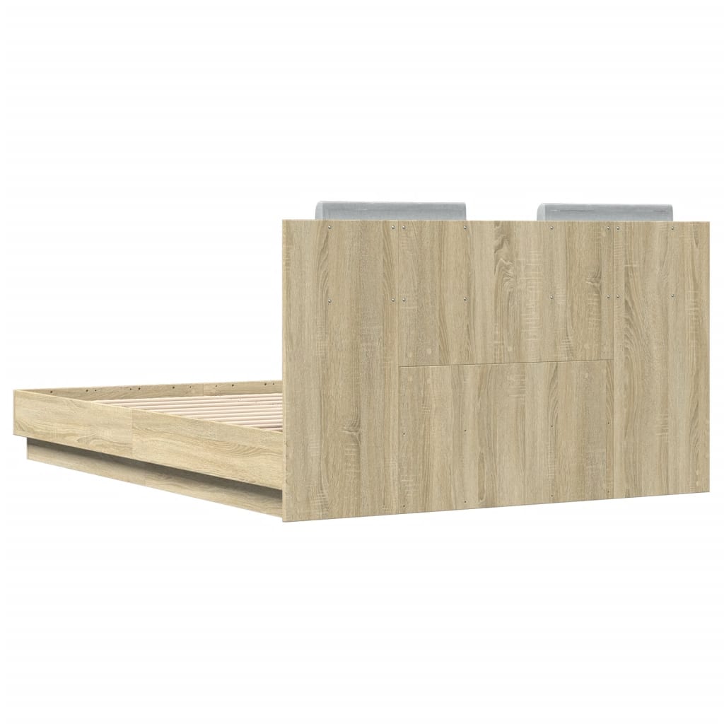 sengeramme med sengegavl 135x190 cm konstrueret træ sonoma-eg