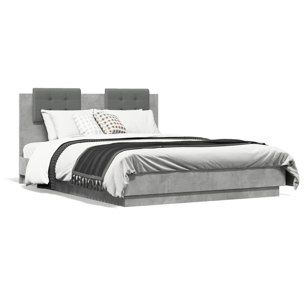 sengeramme med sengegavl 135x190 cm konstrueret træ betongrå