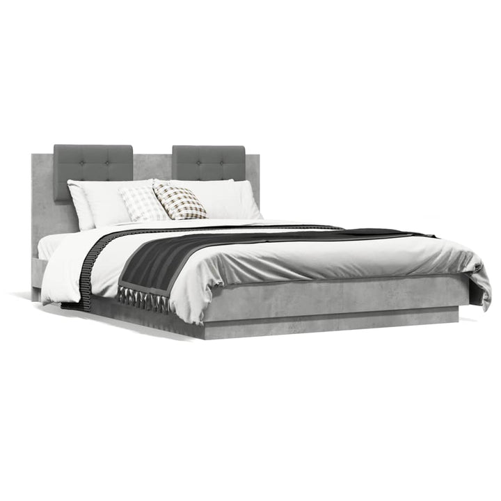 sengeramme med sengegavl 135x190 cm konstrueret træ betongrå