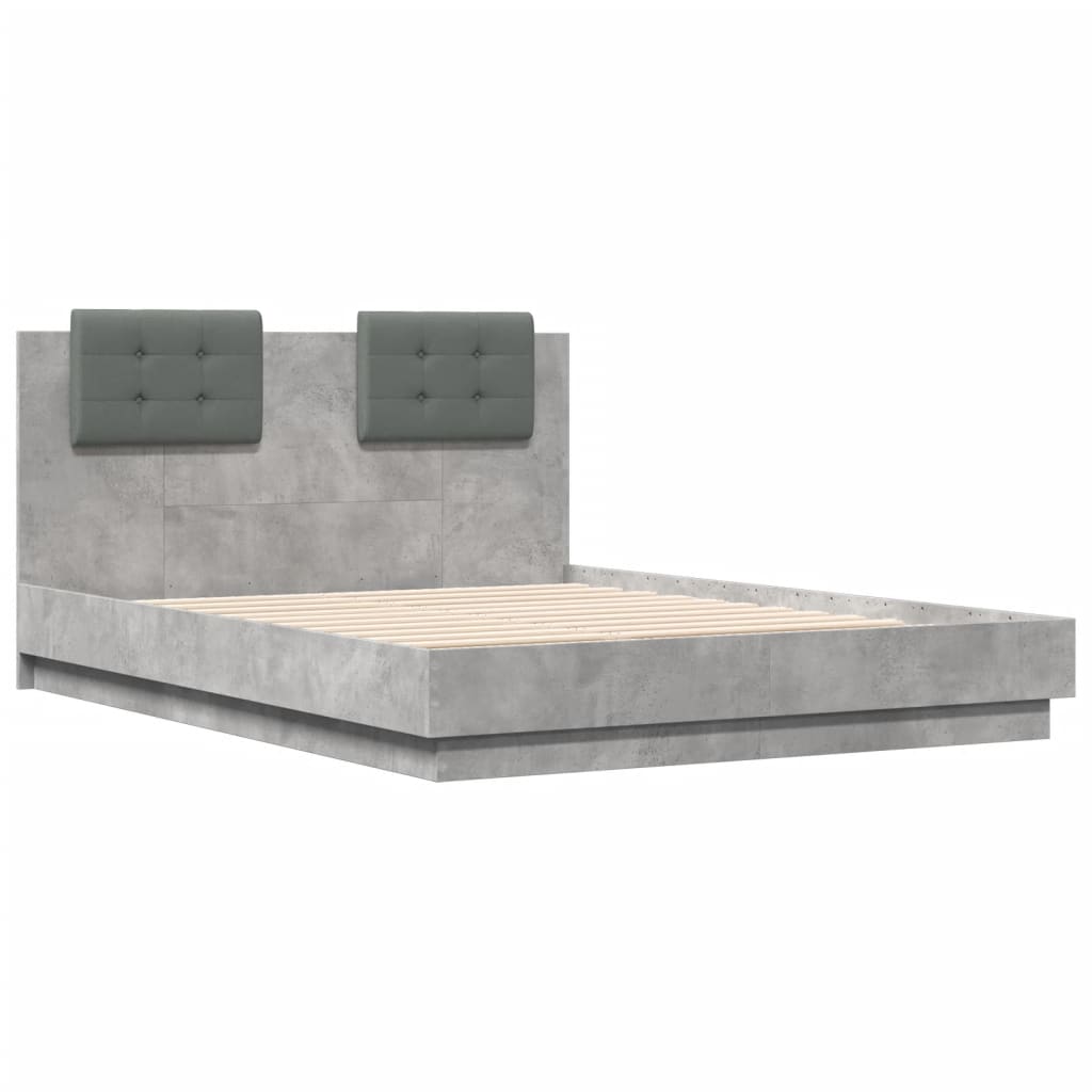 sengeramme med sengegavl 135x190 cm konstrueret træ betongrå