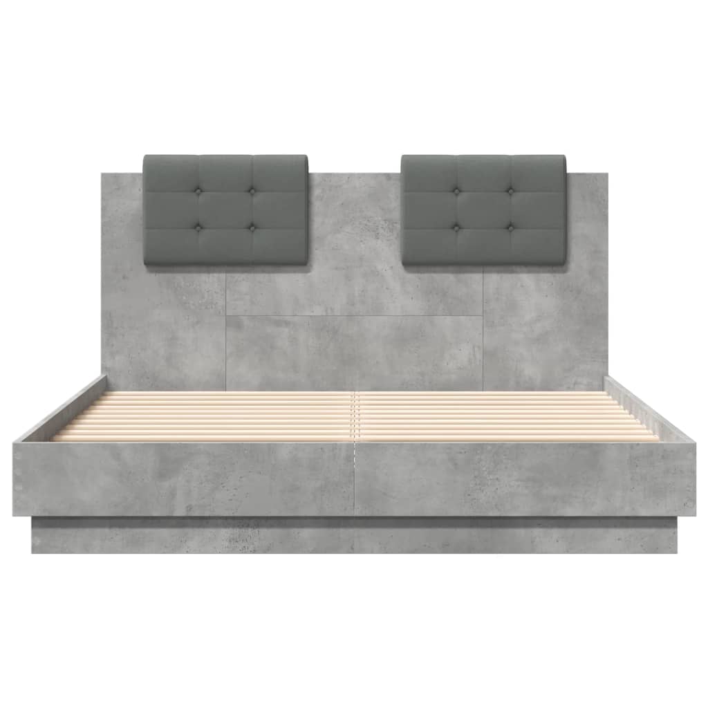 sengeramme med sengegavl 135x190 cm konstrueret træ betongrå