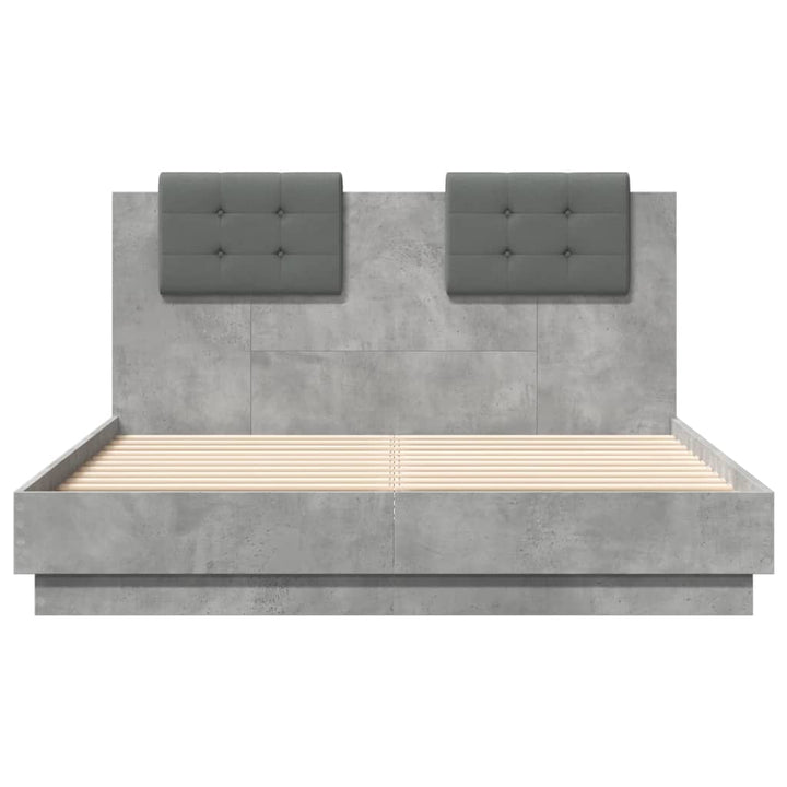 sengeramme med sengegavl 135x190 cm konstrueret træ betongrå