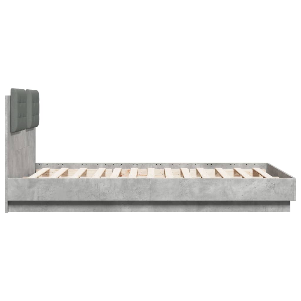 sengeramme med sengegavl 135x190 cm konstrueret træ betongrå