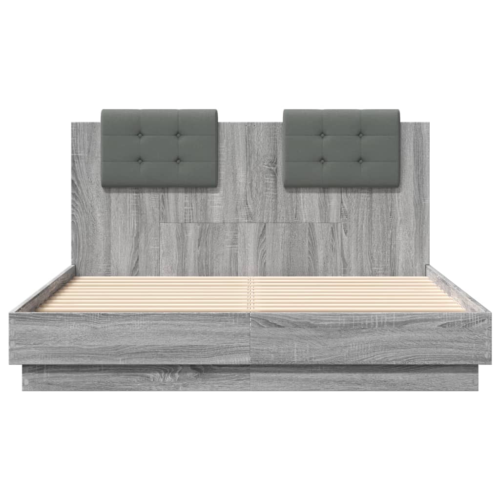 sengeramme med sengegavl 135x190 cm konstrueret træ grå sonoma
