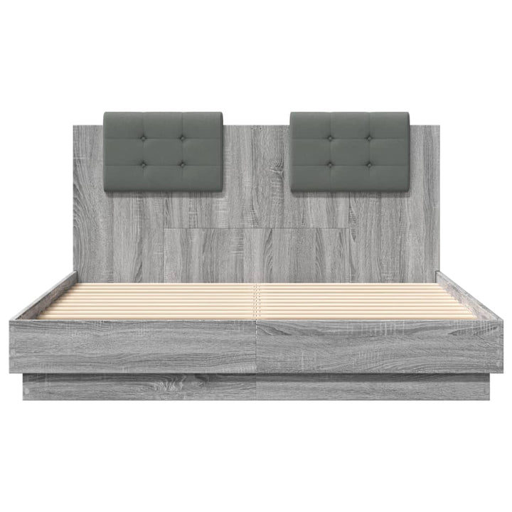 sengeramme med sengegavl 135x190 cm konstrueret træ grå sonoma