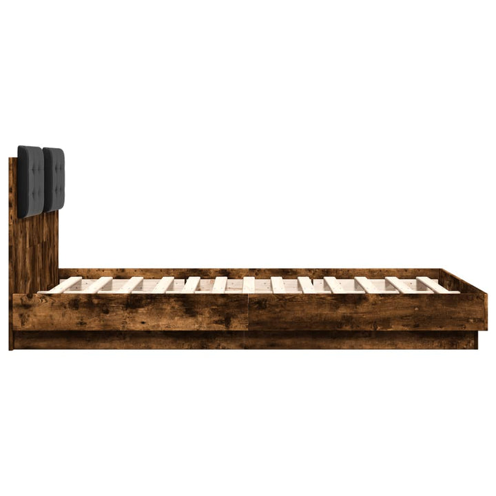 sengeramme med sengegavl 120x190 cm konstrueret træ røget eg