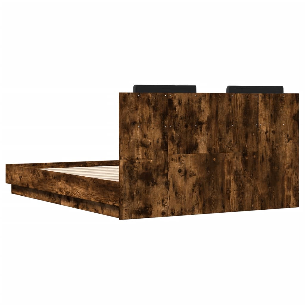 sengeramme med sengegavl 120x190 cm konstrueret træ røget eg
